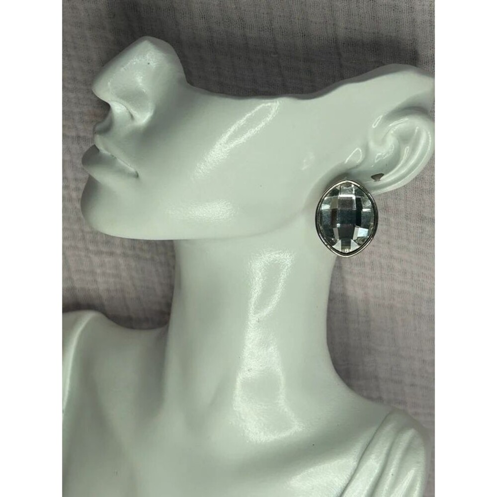 Silver Tone Clear Faceted Crystal Stud Earrings